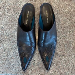 Antonio Melani All Leather Western Style Mules/Shoe Boots w/ kitten heels.